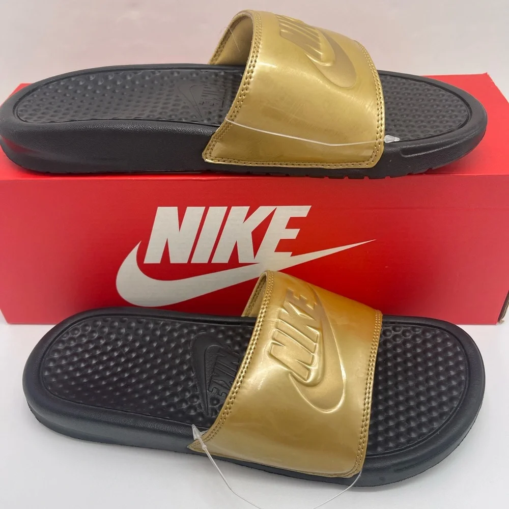 Nike WMNS Black and Gold Slide Sandals - Picture 2 of 16